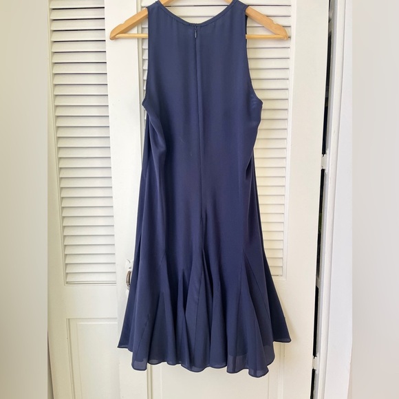 Rebecca Taylor Pieced Godet Sheer Insert Silk Flare Dress | Navy Blue | Size 8 - Picture 5 of 16
